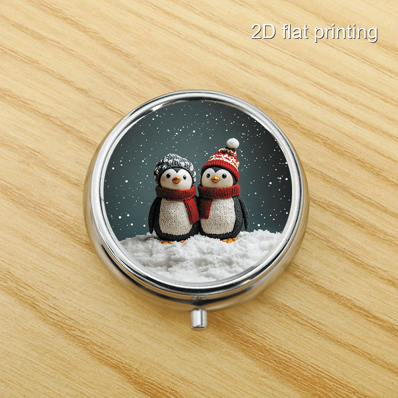 Travel Accessories As Gifts - Winter-Pinguin 7-Muster Rundbox, Umfassende Metallbox, 3-Schicht-Aufbewahrungsbox
