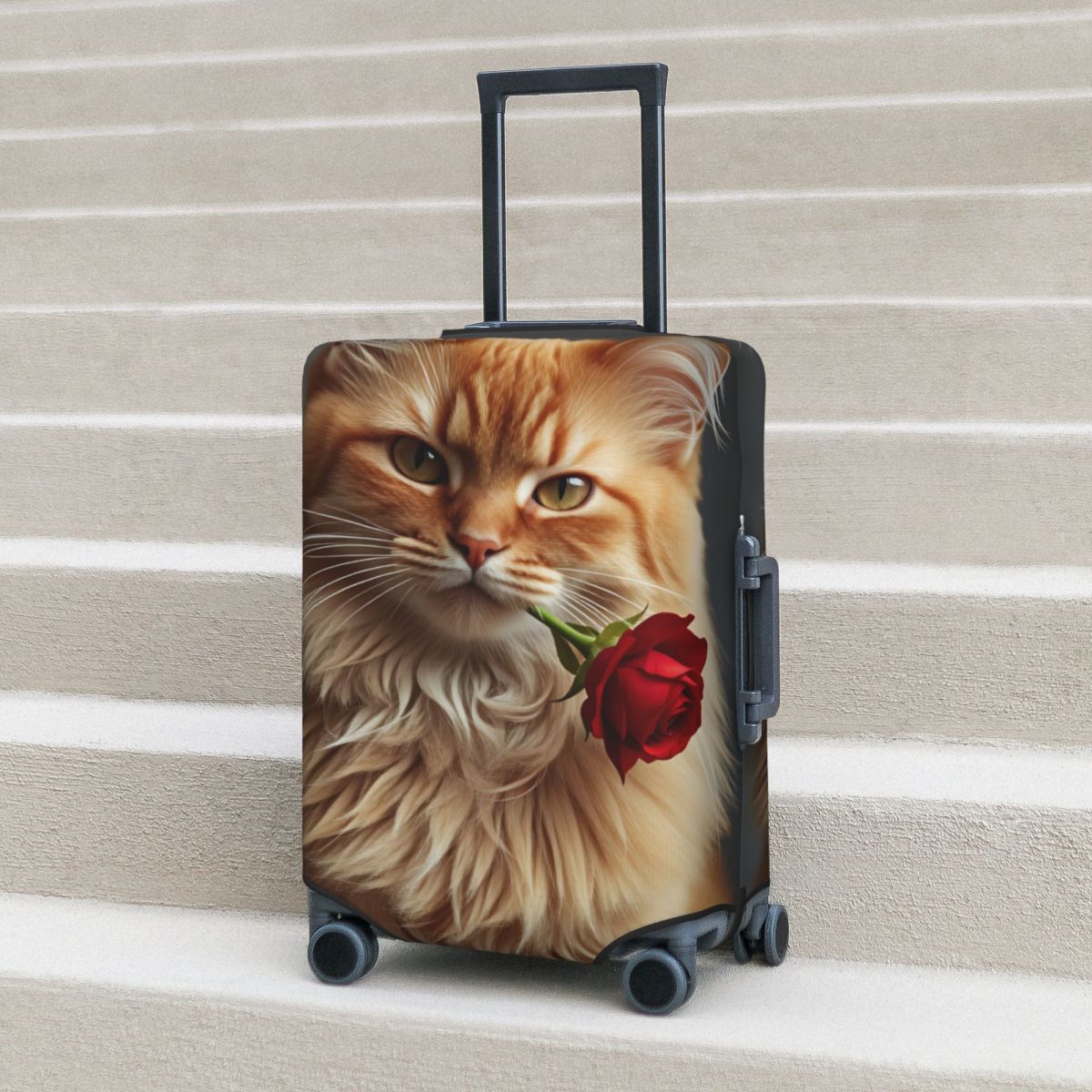 Travel Accessories Long Flight - Kawaii Elegante Langhaarige Katze mit Rosen-Kofferhülle