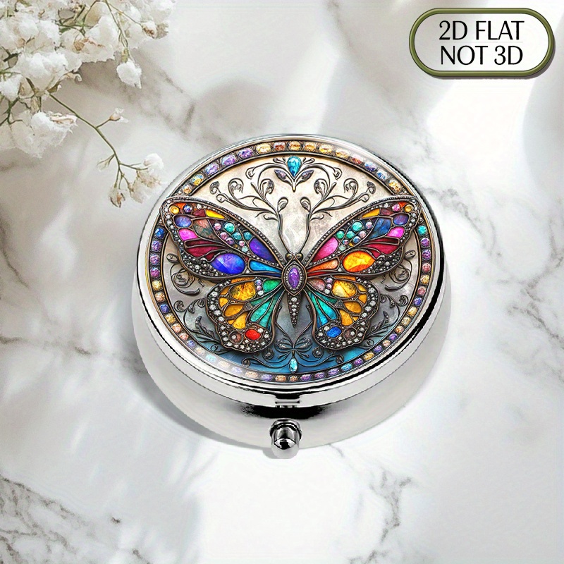 Travel Accessories As Gifts - 1 Stück flache, tragbare, runde Metall-Pillendose