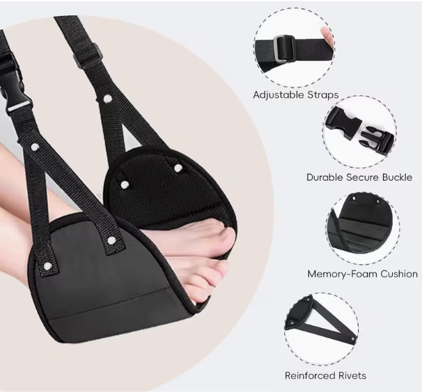 Travel Accessories Long Flight - Verstellbare Fußstütze mit tragbarer Fußhängematte, Beinstützgurt,