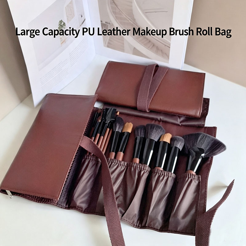 Travel Accessories Organizer Bag - PU-Leder Make-up Pinsel Rolltasche Faltbare Kosmetikpinsel