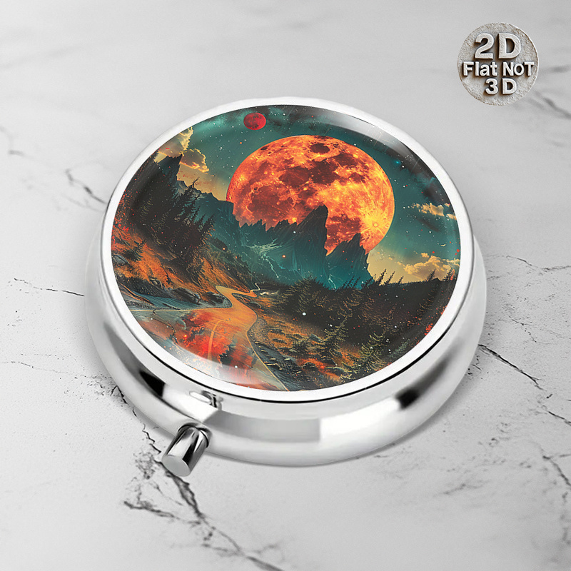 Travel Accessories As Gifts - Flache, tragbare runde Metall-Pillendose mit Fantasie-Sternenhimmel-Design,
