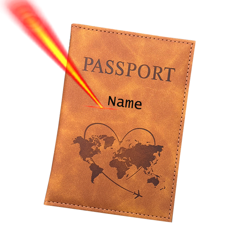 Travel Accessories Wallet - Personalisierter Name, Reisepasshülle, Reisebrieftasche, gravierter Lederbezug,