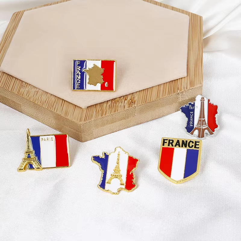 Travel Accessories Jewelry - Frankreich Flagge Emaille-Anstecknadeln Eiffelturm Paris Karte